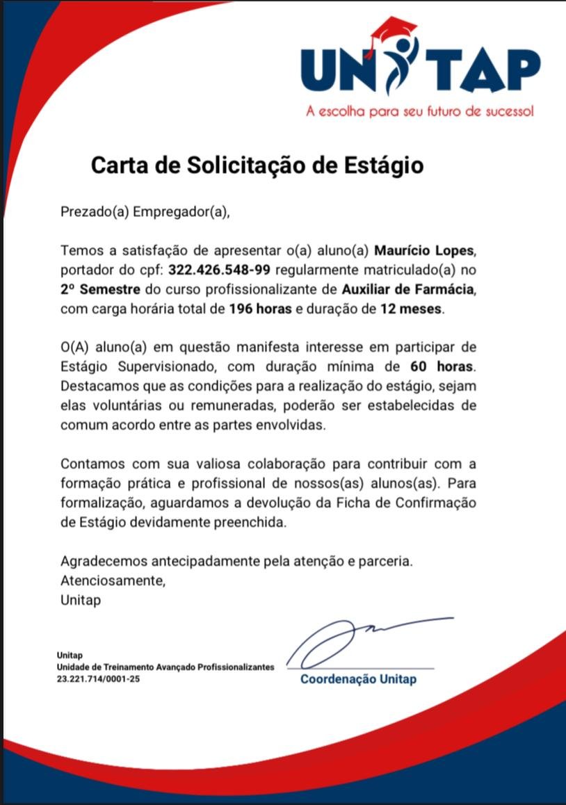 Carta de Estágio Unitap